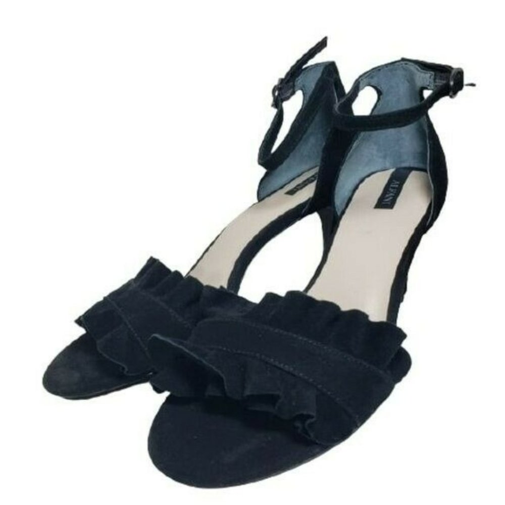 Alfani Womens Alf Black Suede Open Toe Slip On Buckle High Heels Sandals Size 7M